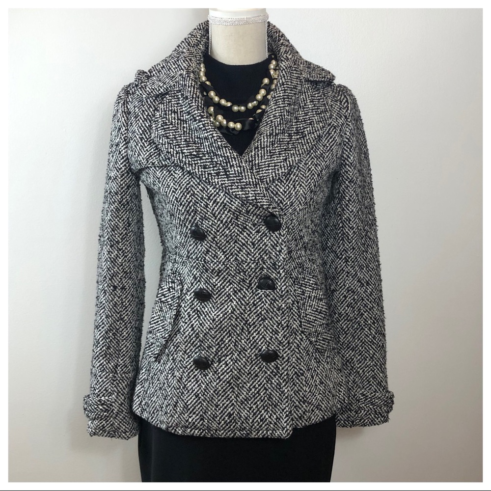 Forever 21 Black and White Tweed Peacoat Size S/P